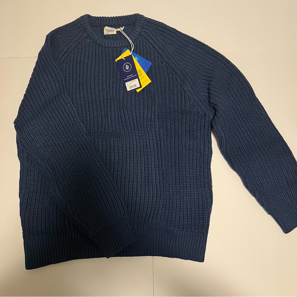 Fair Harbor Men's XL The Neptune Knit Sweater Navy Blue Cotton Blend Ribbed